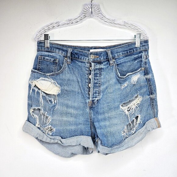 EUNINA Button Fly Distressed Destroyed Olivia Ultra HIgh Rise Mom Shorts - Picture 1 of 8
